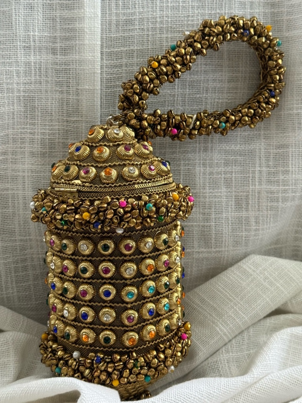 Gold Beaded Multicolor Embellished Wristlet Clutch